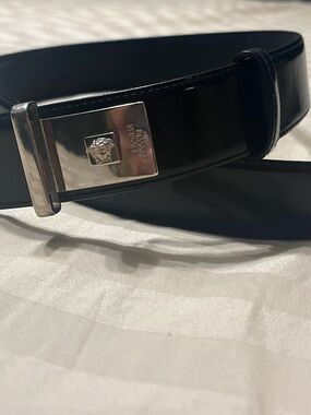 Vintage Gianni Versace Black Leather Belt with Silver Buckle